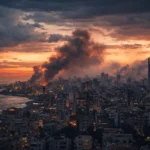 Hezbollah Israel conflict airstrikes and smoke over Beirut skyline