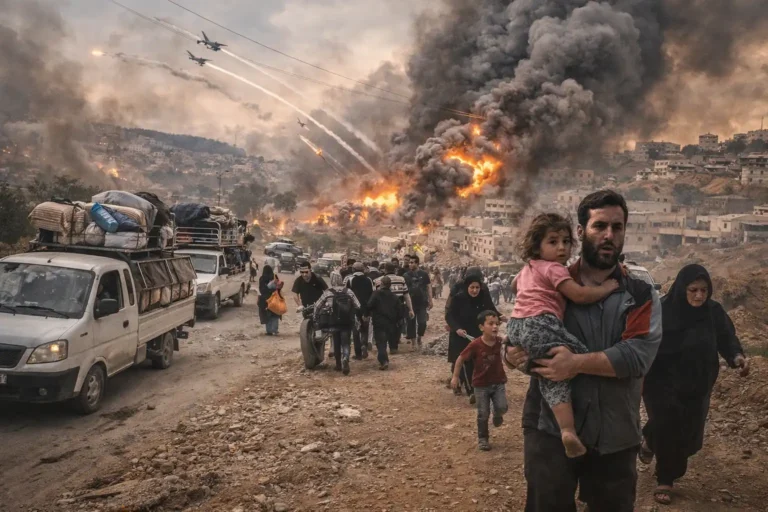 Israel Lebanon conflict mass evacuations showing civilians fleeing southern Lebanon and Beirut suburbs during the 2026 military escalation.