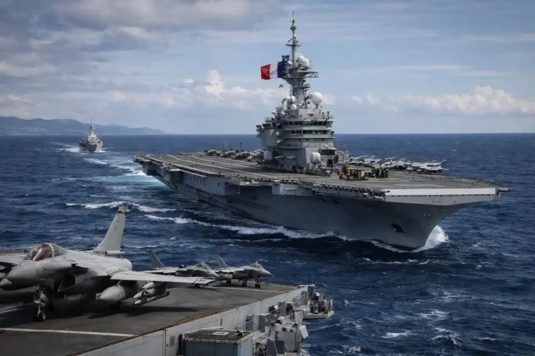 French aircraft carrier Charles de Gaulle operating near Cyprus to strengthen European defense autonomy in the Eastern Mediterranean.