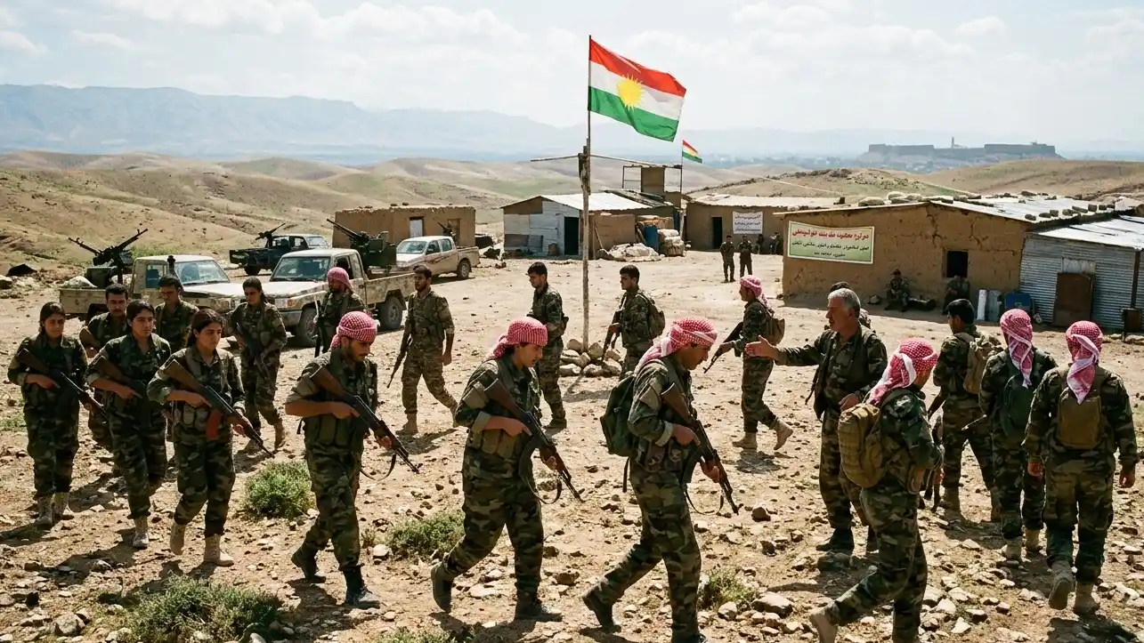 Iranian Kurdish fighters training in a camp near Erbil for a potential Iranian Kurdish groups ground operation.