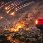 Iranian missile strikes over central Israel as air raid sirens sound during escalating Iran retaliatory attacks Israel in 2026.